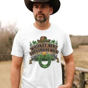 Whiskey Bent Shenanigan Bound Tee | Western Irish Graphic Shirt | Cowboy Hat